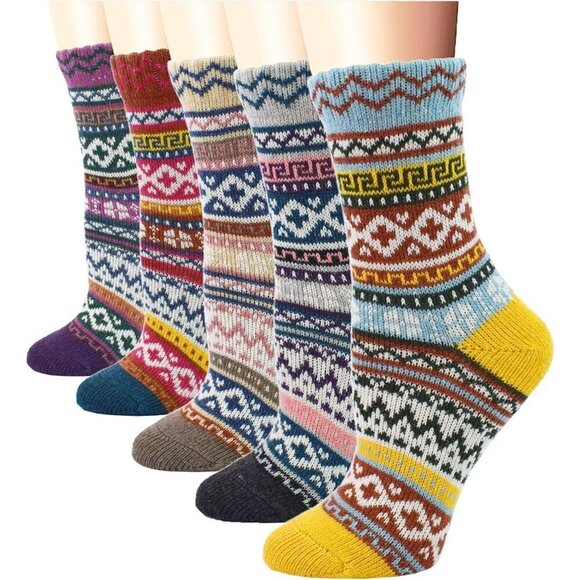 YZKKE Accessories - YZKKE 5Pack Womens Q-11 Vintage Winter Soft Warm Thick Cold Knit Wool Crew Sock